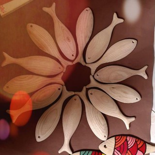 Chùm 14 cá gỗ size 15cm trang trí decor cực chất