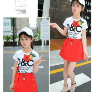 Set đầm áo phông thêu hoa