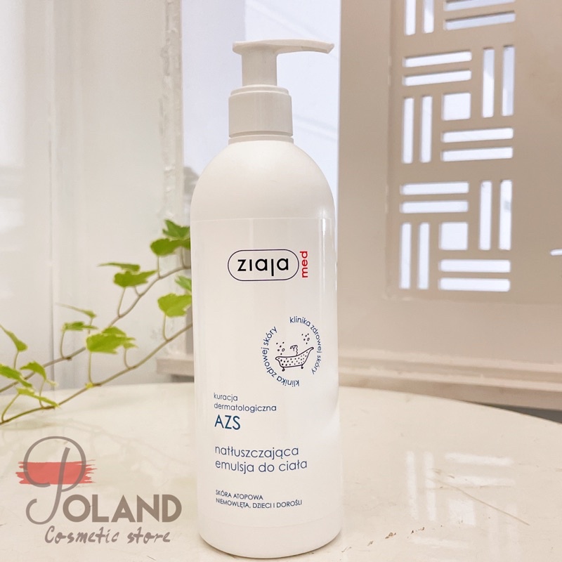 Nhũ tương dưỡng ẩm toàn thân ZIAJA MED AZS 400ml chăm sóc &amp; dưỡng ẩm cho da nhạy cảm, khô, chàm, viêm cơ địa