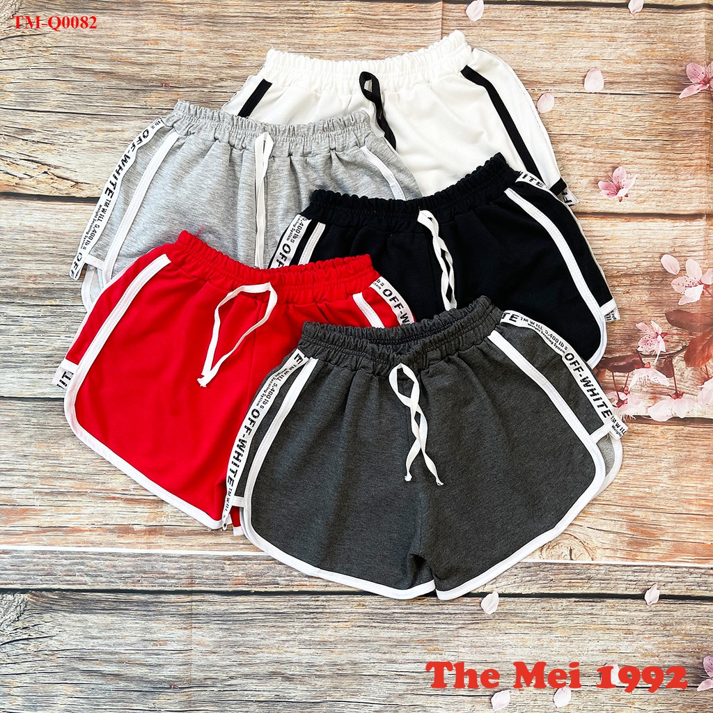 Quần đùi short nữ THE MEI 1992 cao cấp - Quần sooc nữ chất cotton mát viền kẻ dáng hộp cạp chun phong cách thể thao