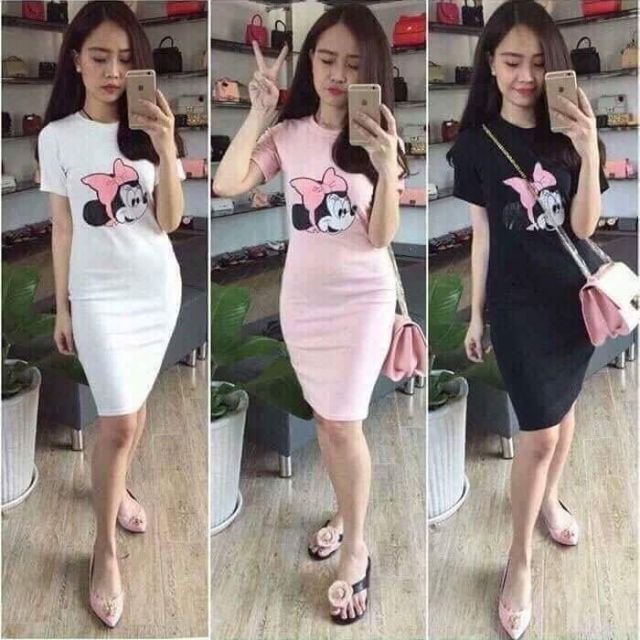 Đầm body họa tiết chuột mickey