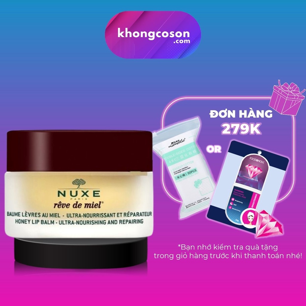 Sáp Dưỡng Môi Dạng Hũ Nuxe Reve De Miel Honey Lip Balm Ultra-Nourishing and Repairing -Khongcoson