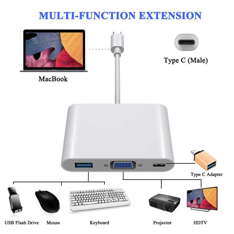 Đầu chuyển đổi USB 3.1 Loại C sang VGA+USB 3.0+PD 3 trong 1 chất lượng cao