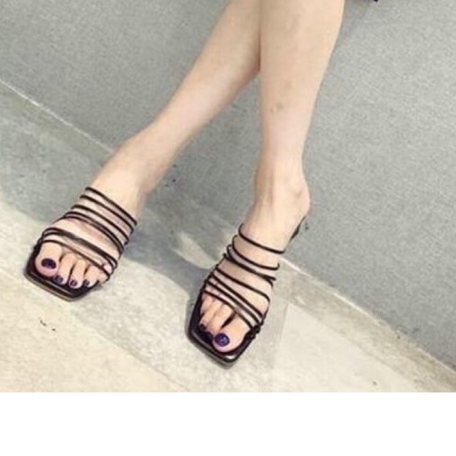 Dép cao gót quai ngang dây mảnh nhiều màu gót vuông phong cách thời trang sang trọng bigsize - TTH_SHOES
