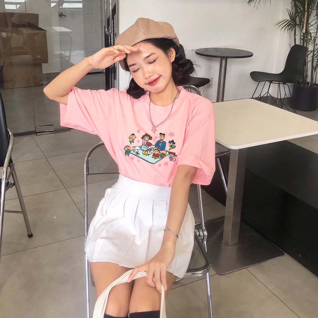 Áo thun unisex hoạt hình SHIN BÚT CHÌ vải cotton oversize tay lỡ form rộng