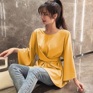 Áo Kiểu Tay Loe Thắt Nơ Eo Thời Trang Cho Nữ