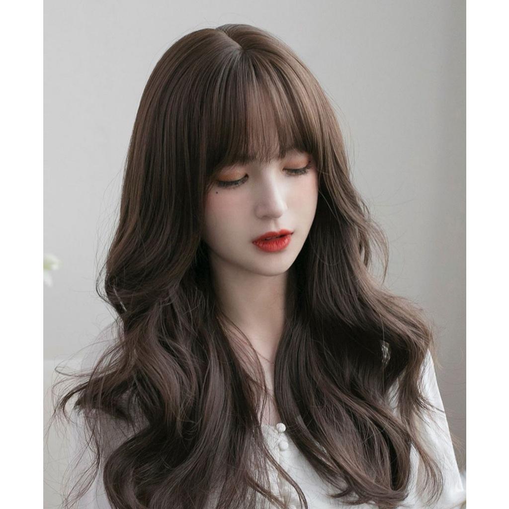 Tóc giả nguyên đầu xoăn dài quá lưng mái bằng 50cm MS8818 Qiqishop