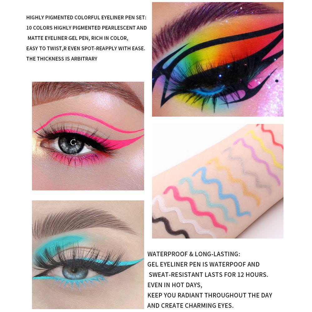 QQMALL Set Bút Kẻ Mắt Dạng Gel Màu Lì Trang Điểm Chuyên Nghiệp Dành Cho Nữ