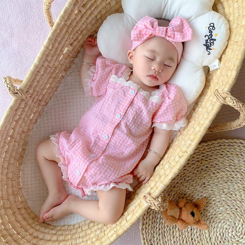 Set Áo Liền Quần &amp; Băng Đô Quấn Đầu Cột Nơ Cho Bé Gái