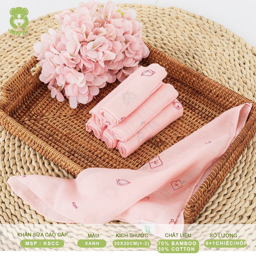 Khăn sữa sợi tre cho bé Mipbi, Monona mềm mại, kháng khuẩn, thấm hút tốt cho bé