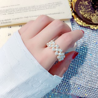 Nhẫn đan hạt tròn màu trắng đáng yêu NHAN15