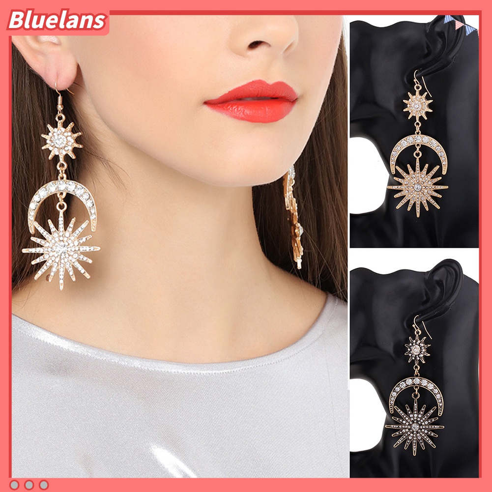 Bông tai nữ đính đá hình mặt trời và mặt trăng độc đáo