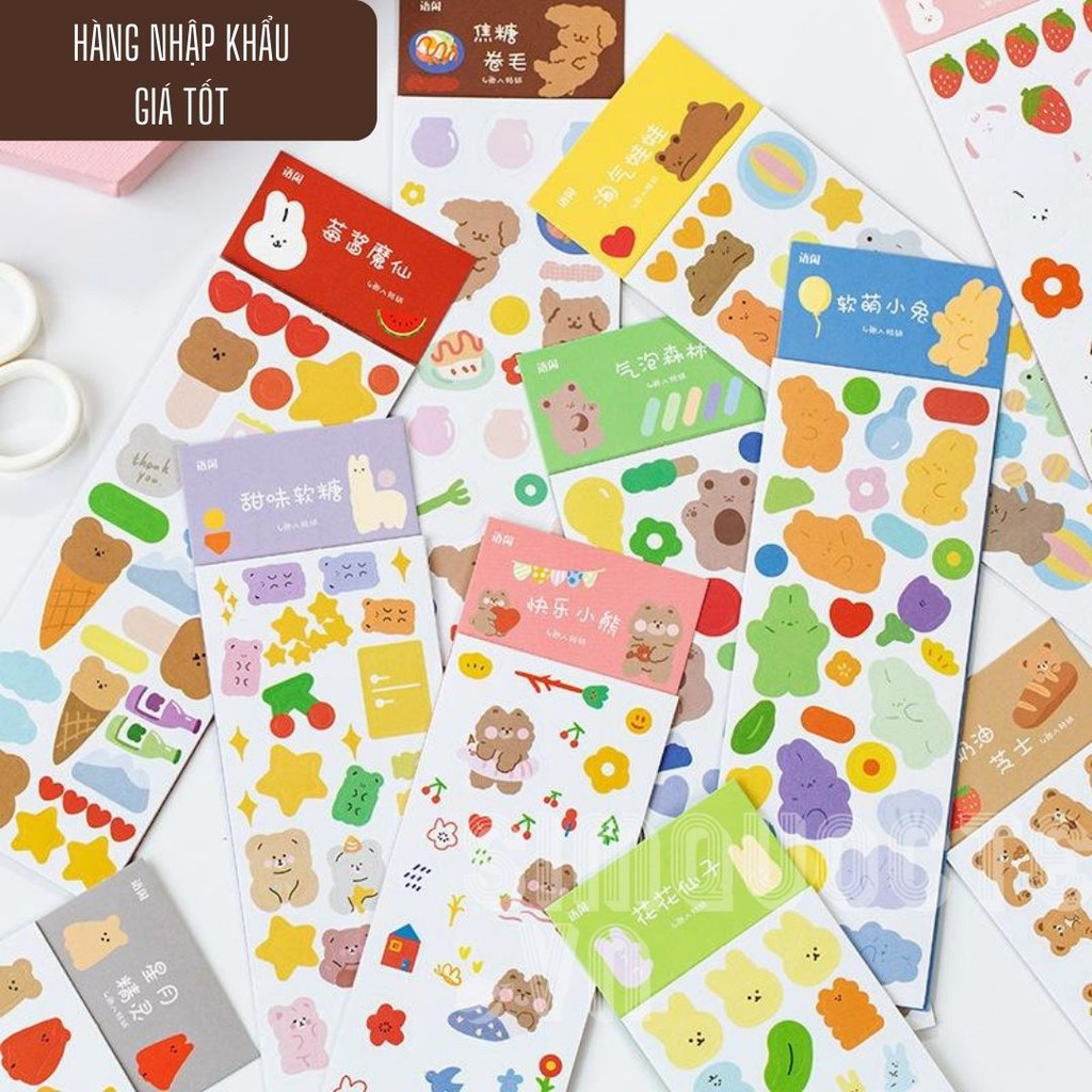 Set 4 tấm nhãn dán sticker hình gấu dễ thương phong cách Hàn Quốc ST145