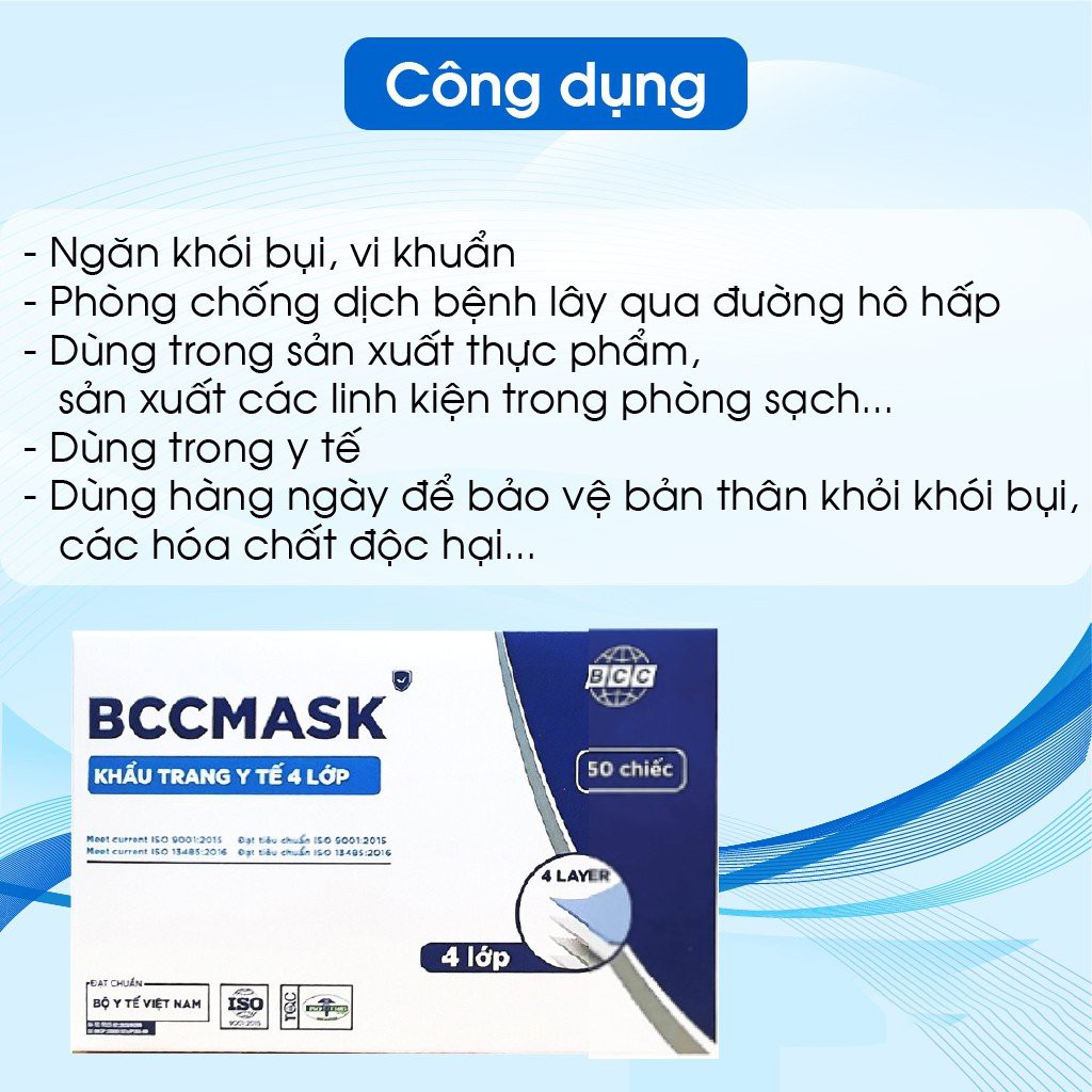 Khẩu trang y tế 4 lớp BCC Mask kháng khuẩn, bảo vệ sức khoẻ - Hộp 50 chiếc