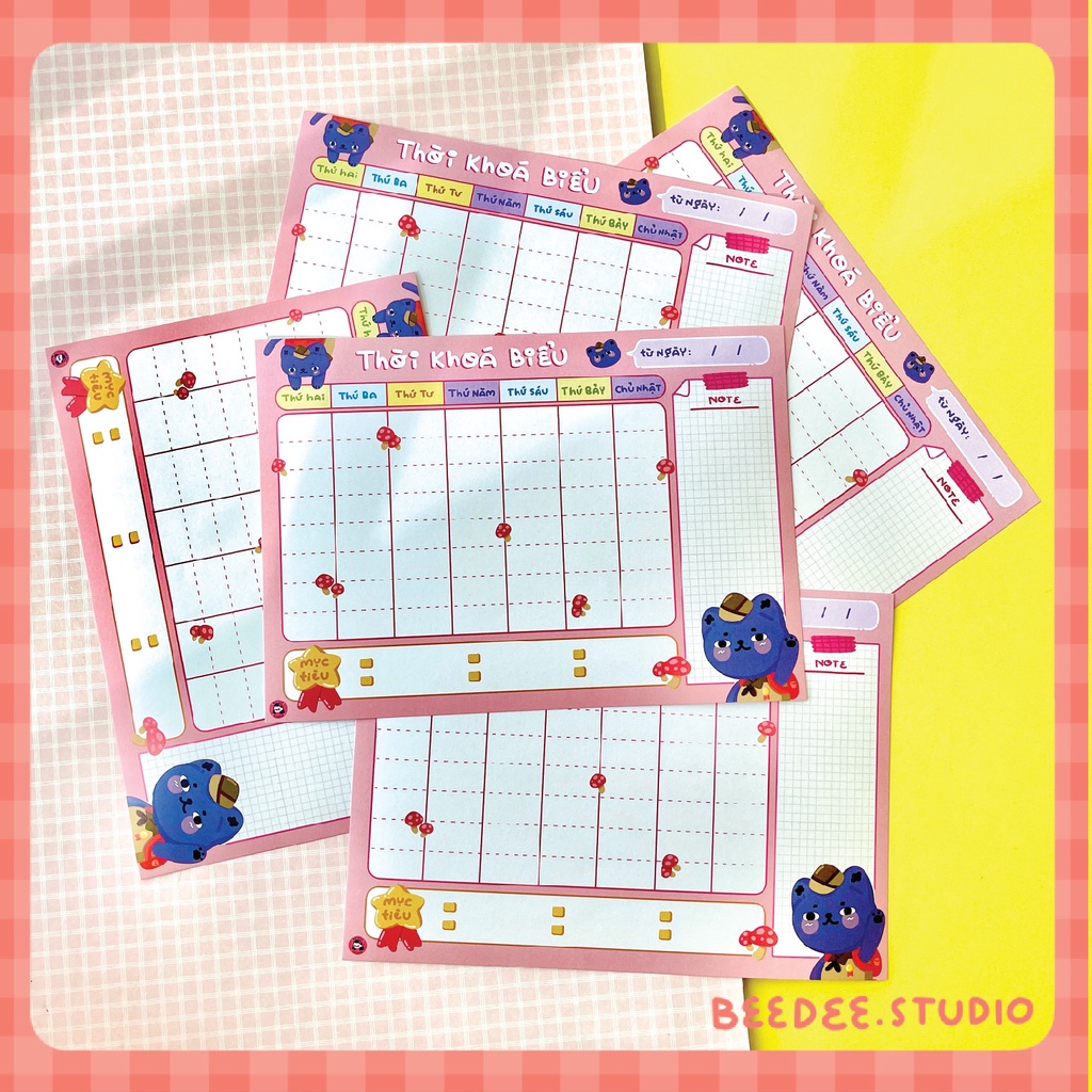 Set 5 tờ Thời Khóa Biểu kích thước A5 dễ thương | hàng độc quyền Beedee.studio |
