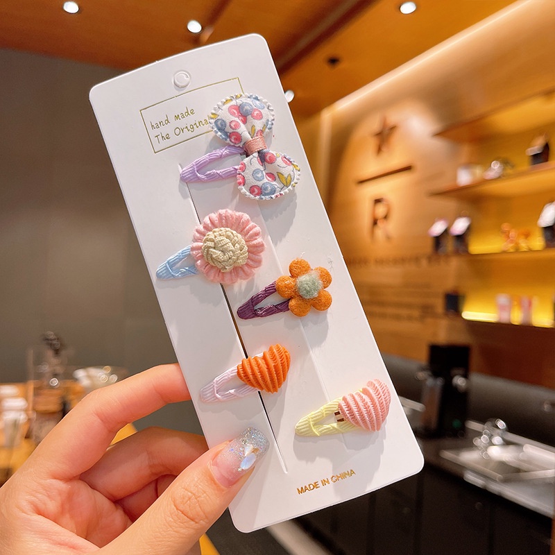 Set 5 Kẹp Tóc Hình Nơ / Bông Hoa Nhiều Màu Sắc Dễ Thương Cho Bé Gái