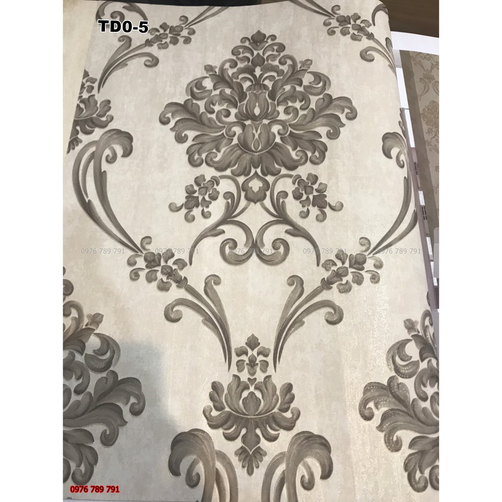 Giấy Dán Tường Hoa Văn Cổ Điển 3d Phòng Khách, Phòng Ngủ, Lụa Không Keo, Khổ 10m x 53cm, Màu Xanh
