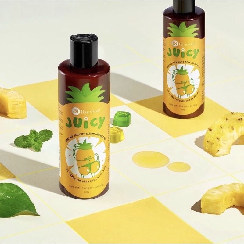 Gel dưỡng thể ngừa viêm lỗ chân lông và mụn cơ thể AHA 7% BareSoul Body Gel For Oily & Acne-Prone Skin Juicy 250gr