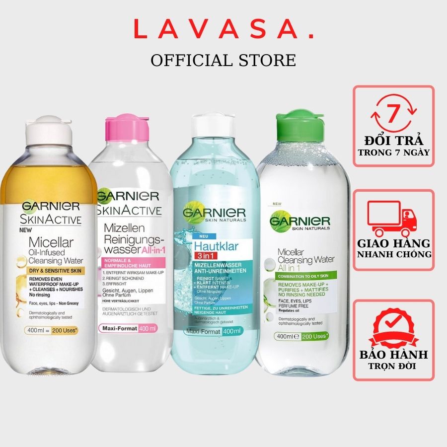 Nước tẩy trang Garnier da dầu mụn XANH/VÀNG/HỒNG 400ml