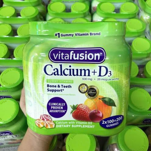 Kẹo Dẻo Mỹ Bổ Sung Canxi Vitamin D3 Kẹo Dẻo Vitafusion Calcium + D3 500mg 100 Viên