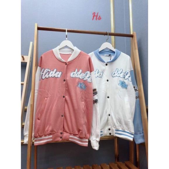 Áo khoác bomẻ jacket thêu ngôi sao phối tay trắng HS