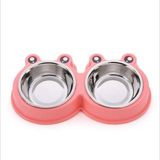 Bát đôi inox hình con ếch cho mèo
