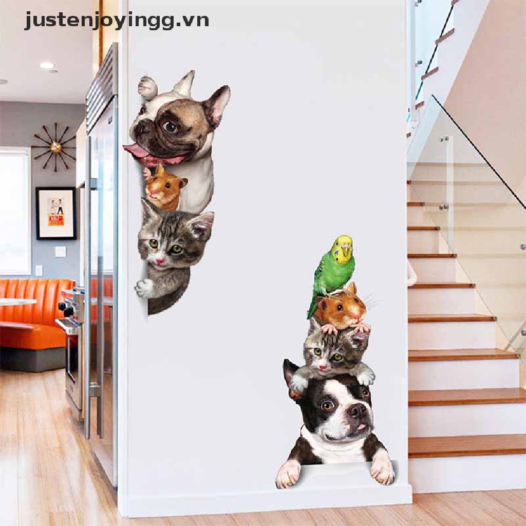 Miếng Dán Tủ Lạnh Hình Chó / Mèo 3d Dễ Thương