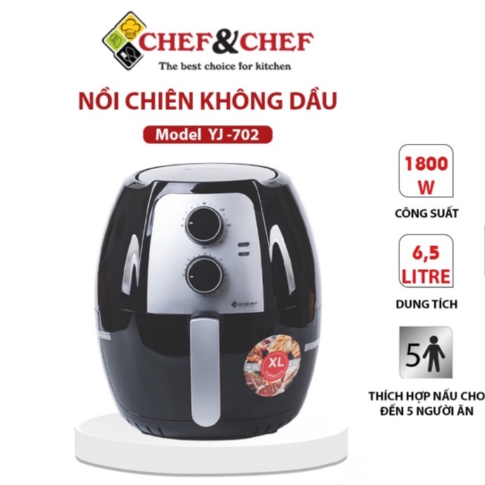 NỒI CHIÊN KHÔNG DẦU CHEF&CHEF DUNG TÍCH 5,5Lít / 6.5Lít / 7.7Lít BẢO HÀNH 12 THÁNG