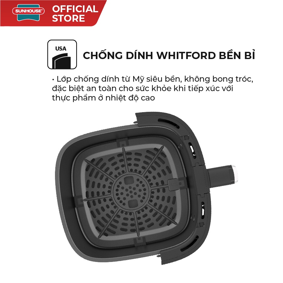 Nồi chiên không dầu 6LSunhouse SHD4027 dung tích 6L, chiên gà vịt nguyên con | Lớp chống dính đa lớp siêu bền, an toàn