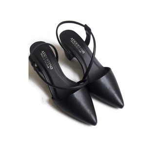Sandal bít mũi nhọn da lì quai chéo đế vuông 5 phân, ảnh thật