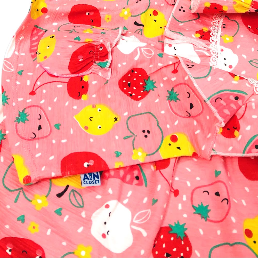 Bộ quần áo ngắn bé gái họa tiết Trái cây hồng thun cotton - AICDBGU0NK8V - AIN Closet