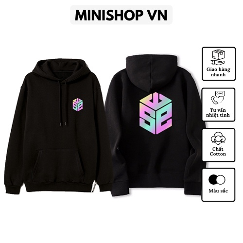 Áo nỉ hoodie phản quang 7 màu SWE chất nỉ bông dày ấm mềm mịn dáng rộng thoải mái