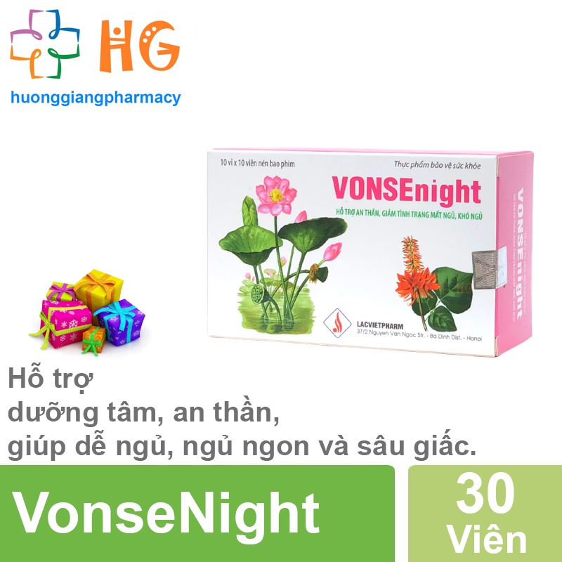 Vonsenight Hỗ trợ ngủ ngon Giảm stress Dưỡng tâm an thần Rotundin Giúp dễ ngủ và sâu giấc Hộp 100 Viên ML002