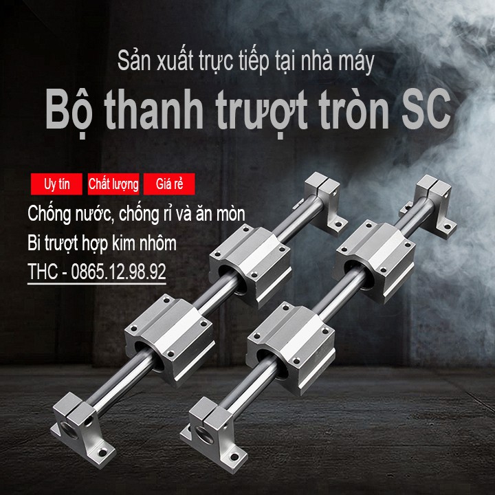 Bộ thanh ray trượt tròn phi 16mm (2 thanh SC16 dài 1,5 mét + 4 bi trượt SCS16UU + 4 gối đỡ SK16)
