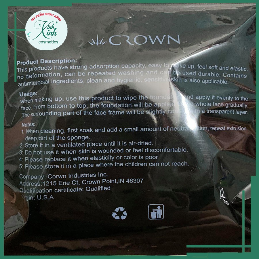 [Túi 2 cái] Sỉ 20 Mút tán phấn siêu mềm mịn Crown puff, tạo lớp nền mềm mịn lâu trôi