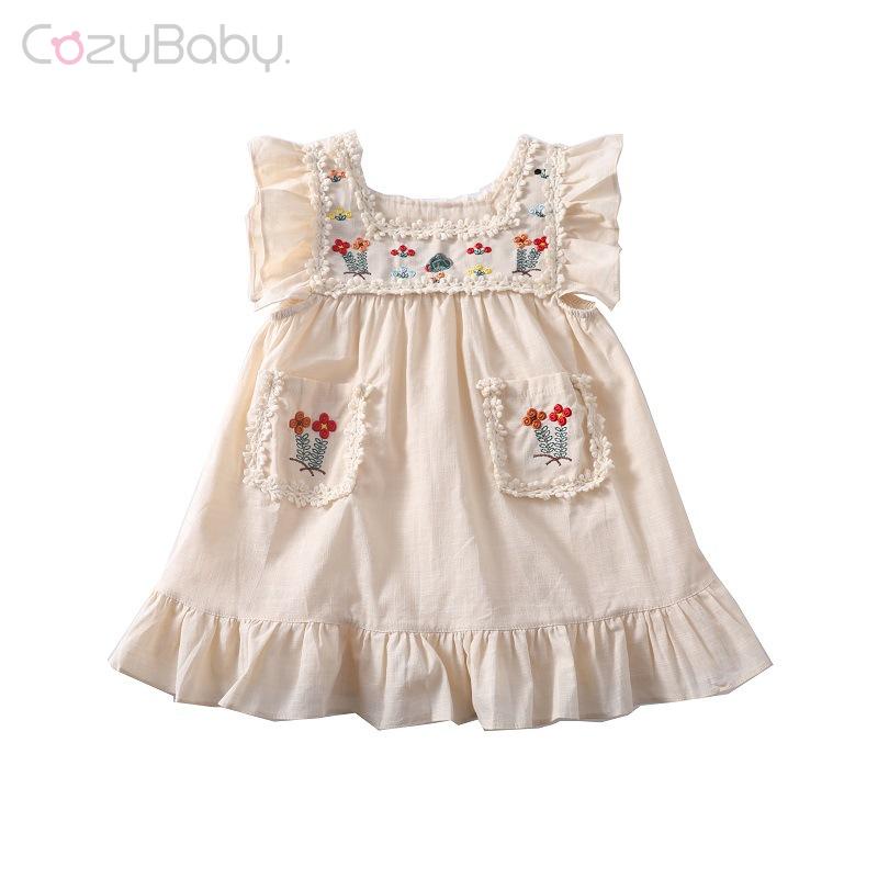 Váy Công Chúa Tay Bay Thêu Họa Tiết Mới Cho Bé Gái