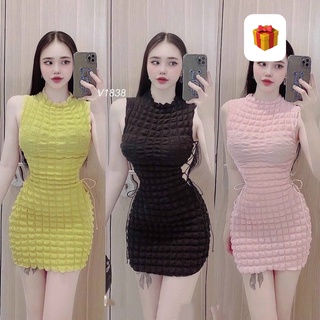 Đầm xốp sát nách ôm body đan dây dưới nách cực xinh , chất xốp vuông mềm mát
