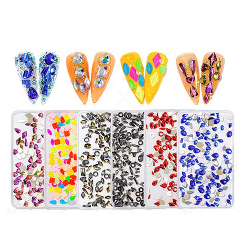 [Hàng mới về] Bộ Hộp Miếng Dán Kim Tuyến 3D Lấp Lánh Nhiều Kích Thước Làm Móng DIY