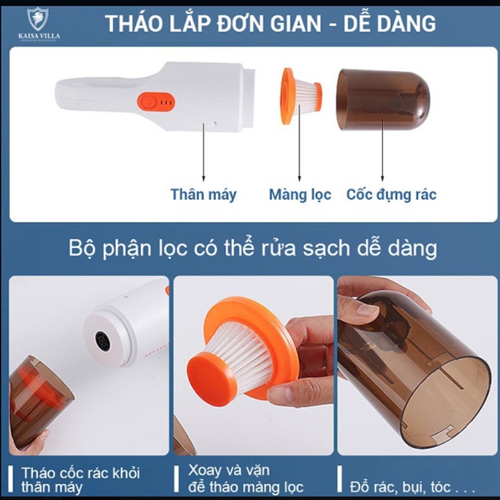 Máy hút bụi cầm tay Kaisa Villa, máy làm sạch sàn nhà, máy hút bụi ô tô di dộng- JD-8075 - Hàng Chính Hãng