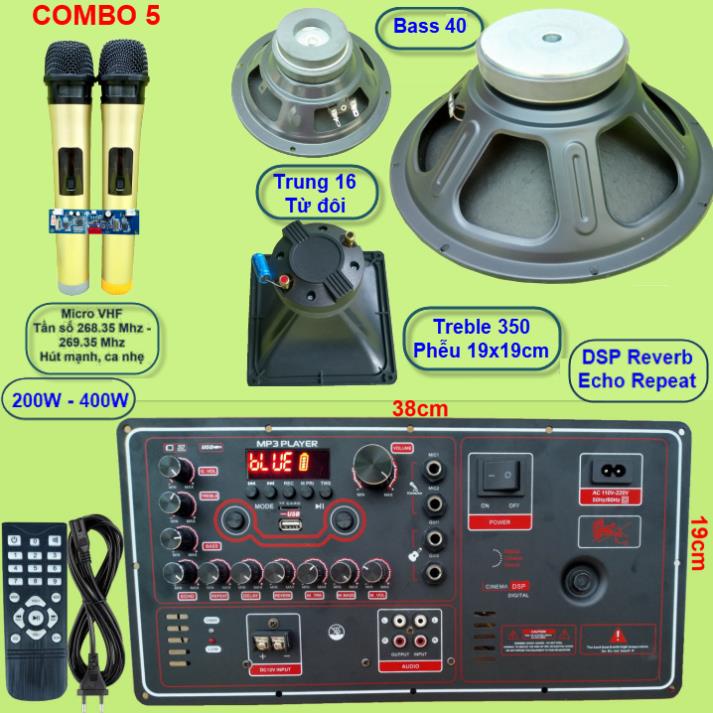 Mạch loa kéo 4 tấc đơn 3 đường tiếng Reverb DSP chạy FET công suất 200W 8 ôm – 400W 4 ôm - VR Ngang