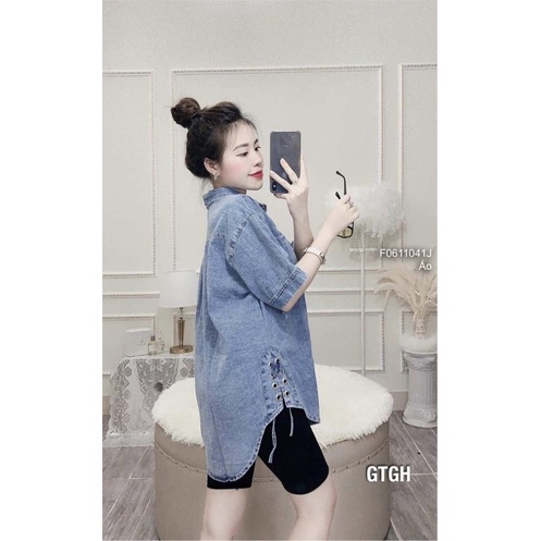 Áo sơ mi jeans đan dây