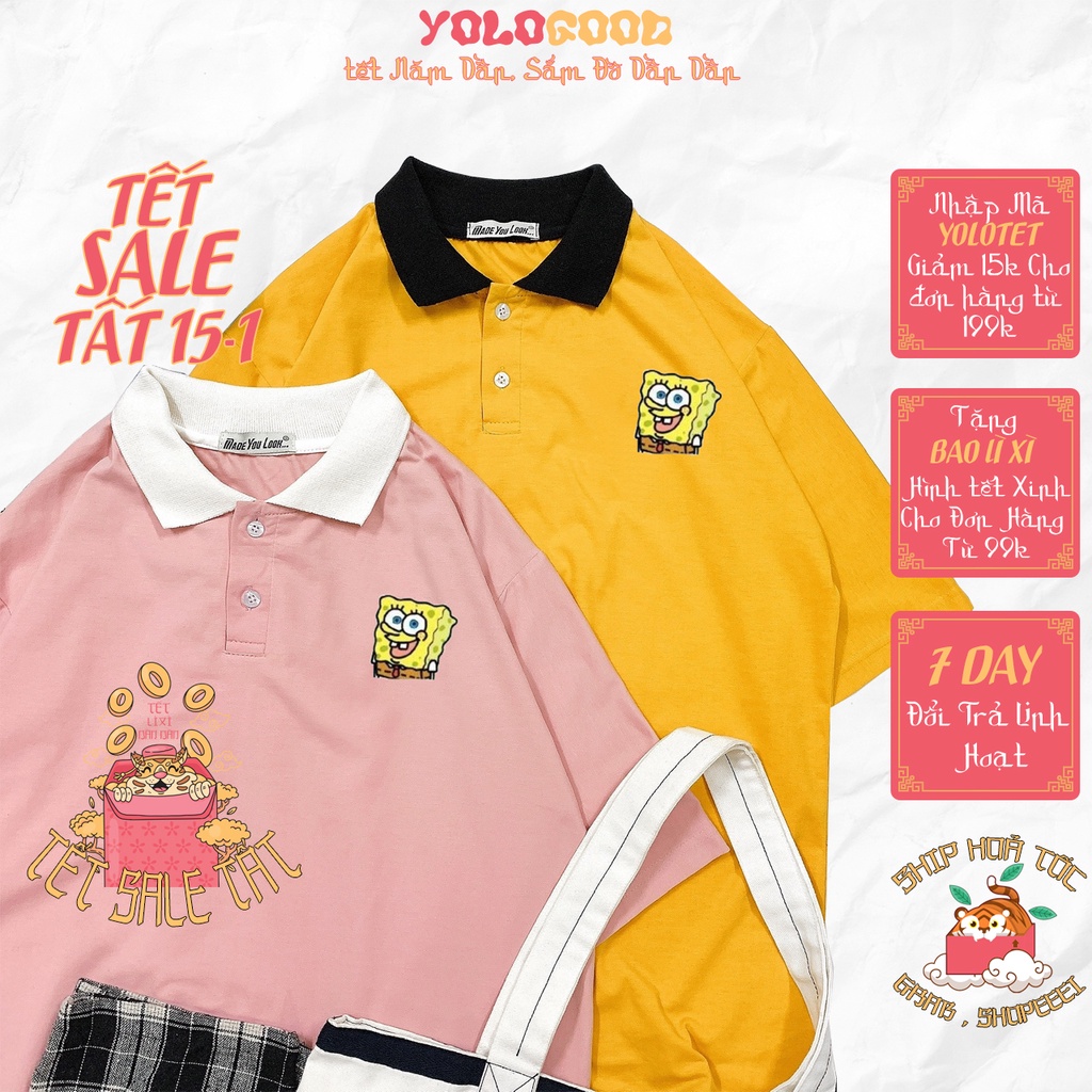Áo thun Polo tay lỡ 🧀 SpongeBob 🧀 phông Unisex nam nữ tee oversize form rộng pull Ulzzang Streetwear Hàn Quốc vải mềm