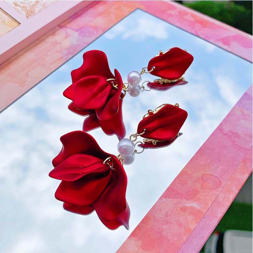 Bông Tai Dáng Dài Hình Hoa Hồng Bằng Nhựa Acrylic Phối Tua Rua Thời Trang Cho Nữ