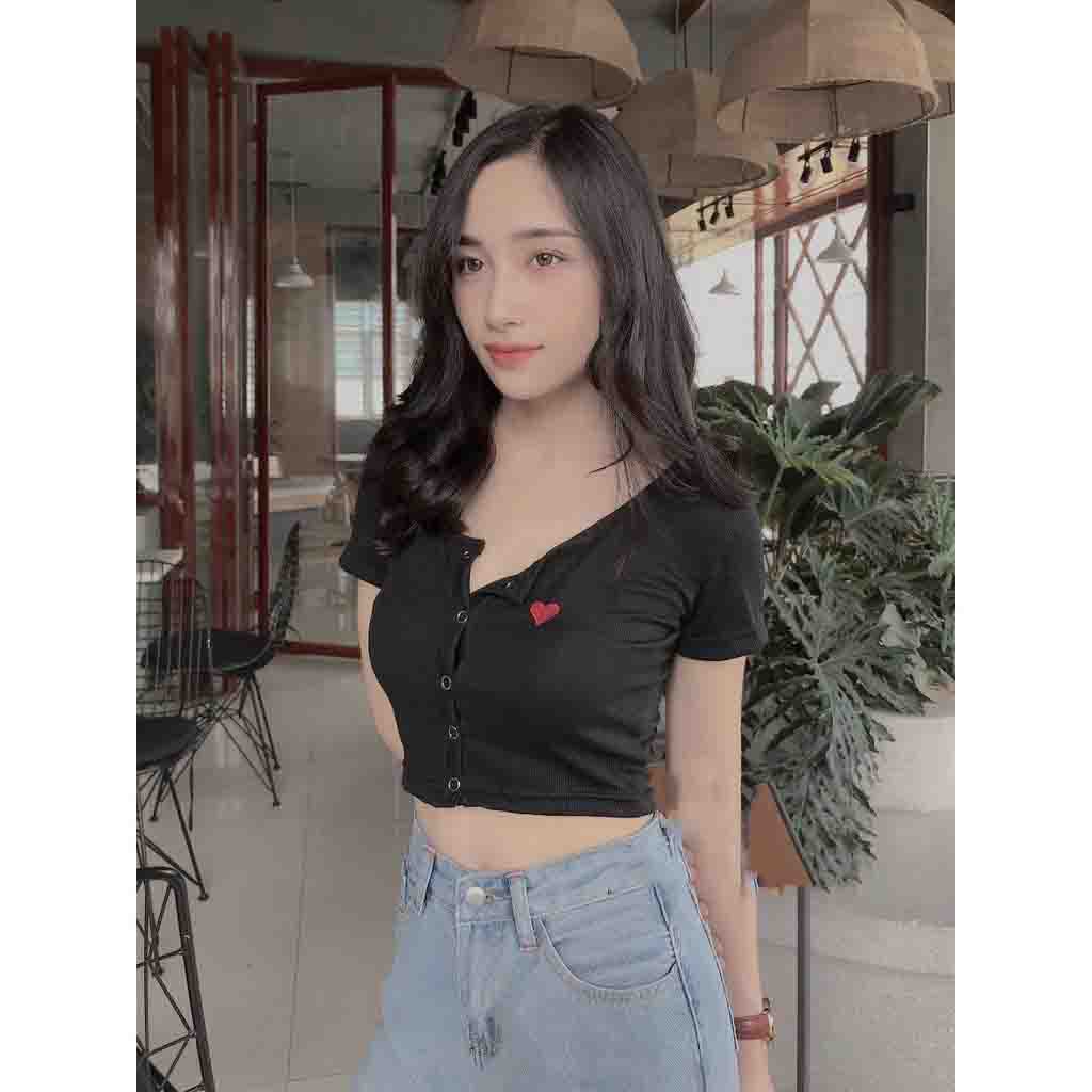 Áo croptop nút thêu trái tim xinh N12061
