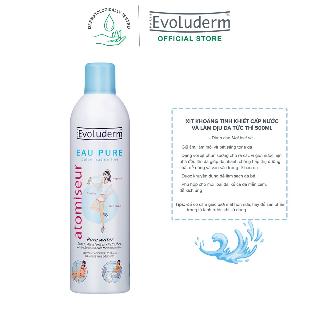 Xịt khoáng Evoluderm Atomiseur Eau Pure 400ml