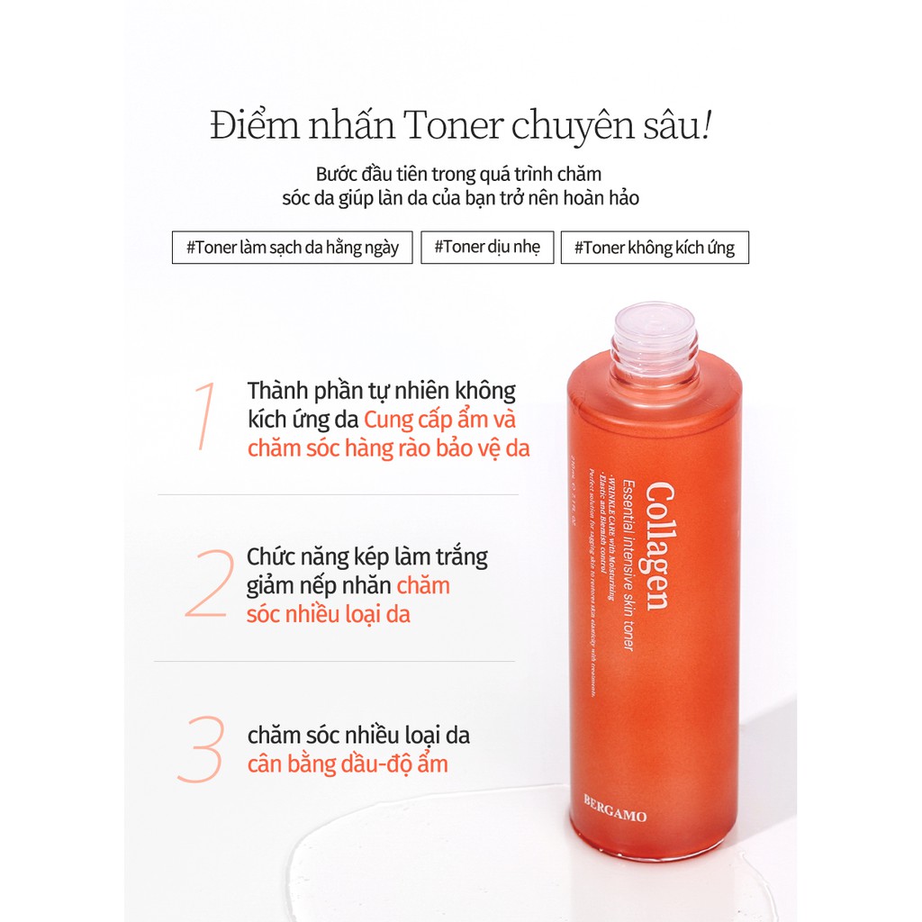 Toner Bergamo Collagen 210ml chăm sóc sâu cho da