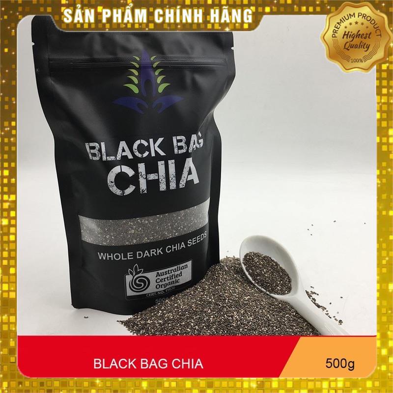 Hạt chia của Úc thương hiệu Black bag chia khối lượng 500g. Hạn sử dụng tháng 12 năm 2023.