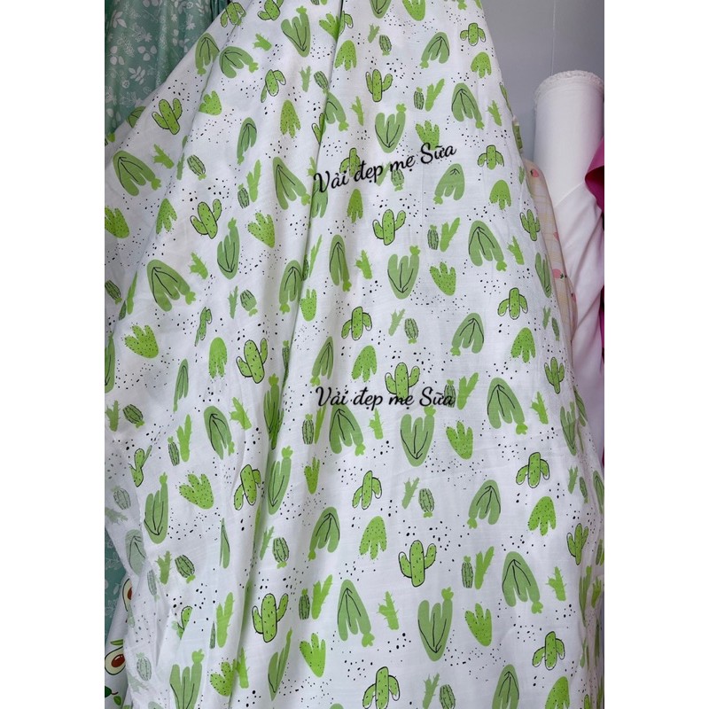 vải đũi mềm mịn hình cây xương rồng và rong biển