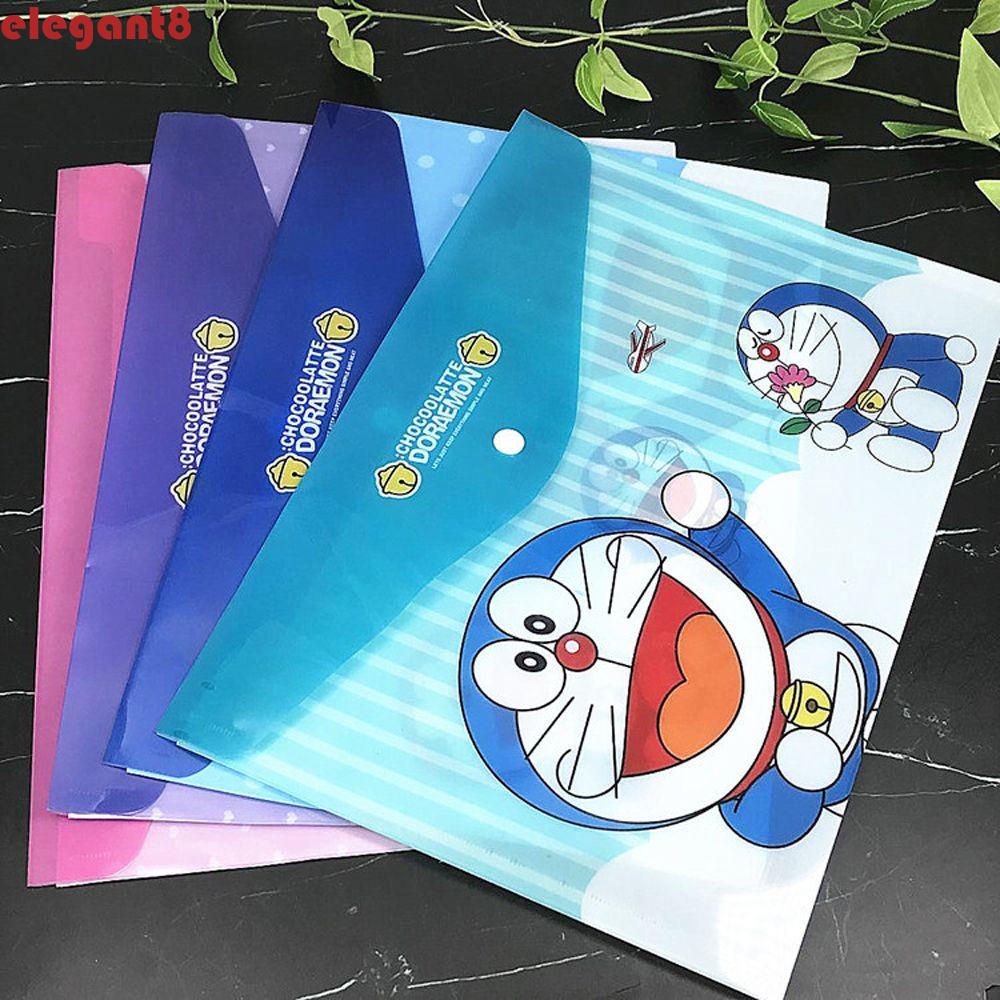 Bìa Đựng Tài Liệu Bằng PVC Chống Nước Họa Tiết Hoạt Hình Doraemon Kitty Có Nút Bấm