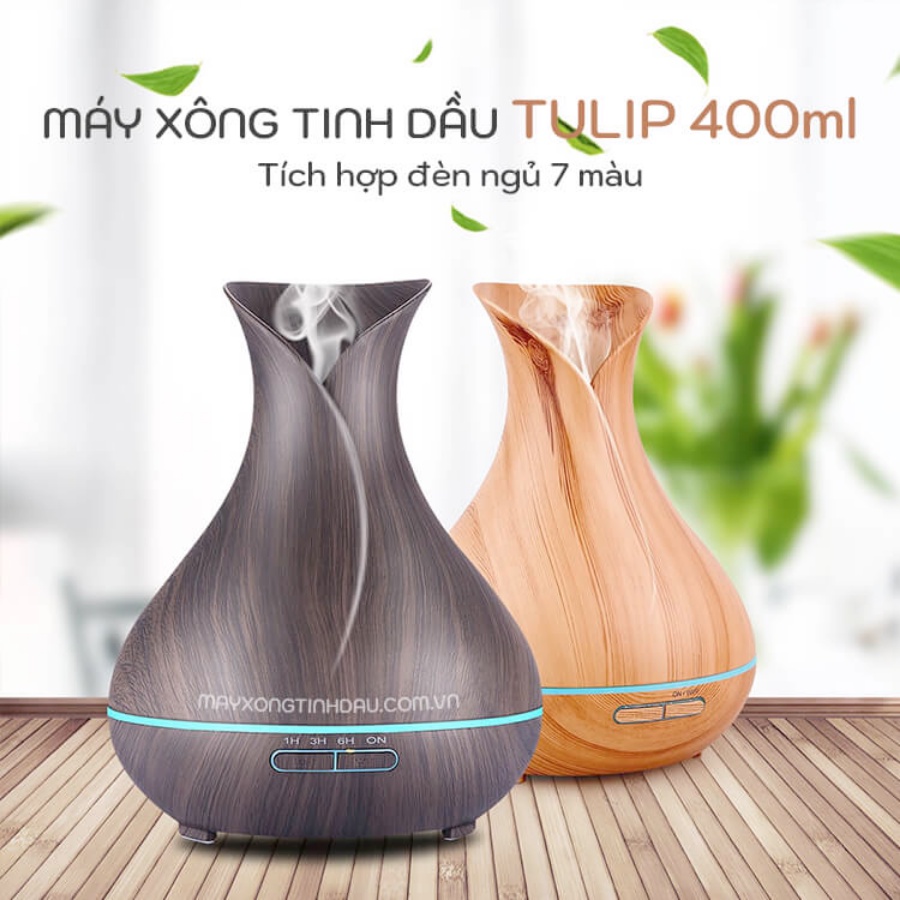 Máy Xông Tinh Dầu Cỡ Lớn Tulip 550ml Máy Tạo Ẩm Khuếch Tán Tinh Dầu Tỏa Hương Thơm Mát, Khử Mùi, Xua Đuổi Muỗi Côn Trùng